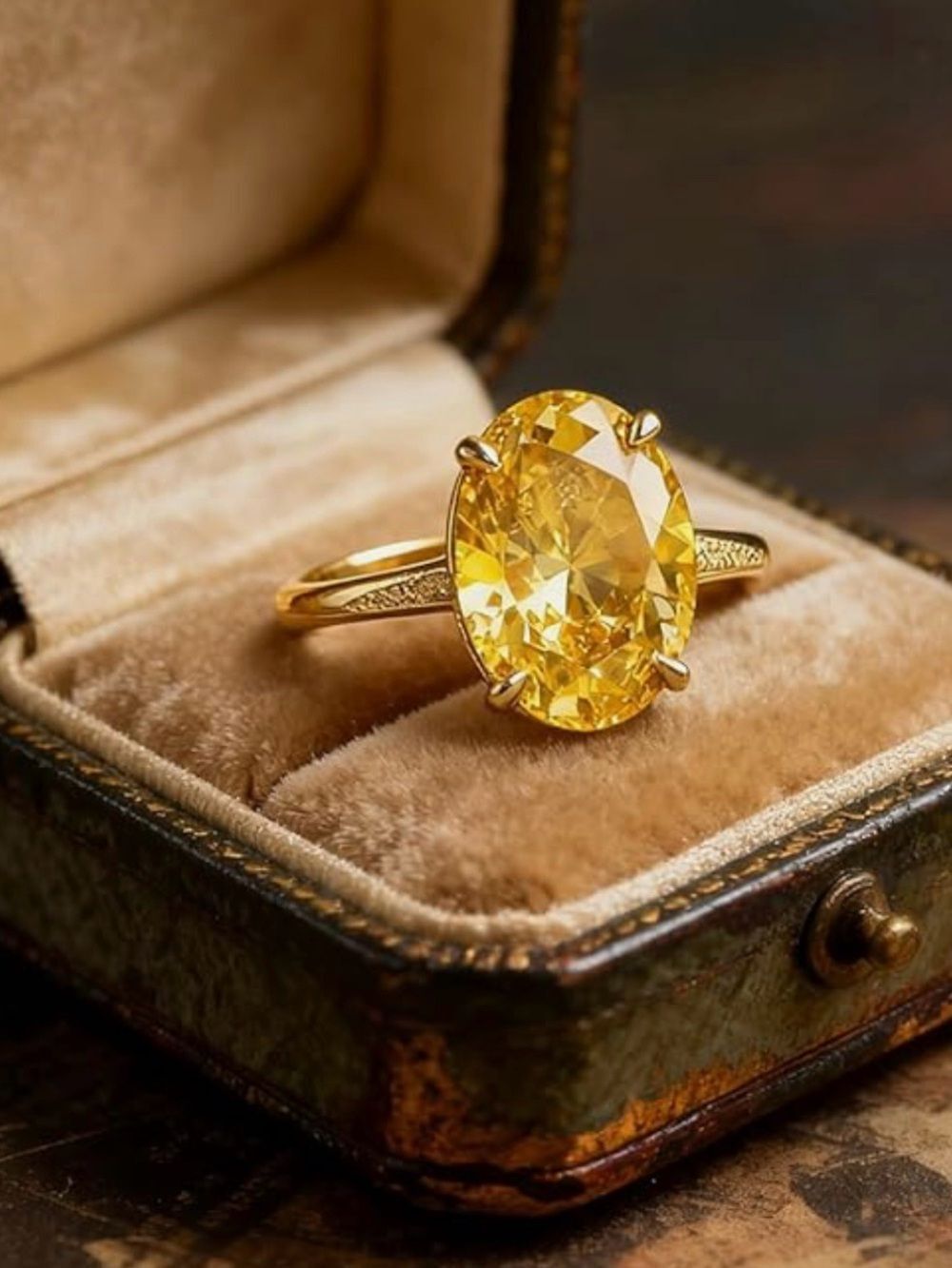 💛Elegant Gold Filled 5 Carat CZ Yellow Oval Solitaire Ring 💛
